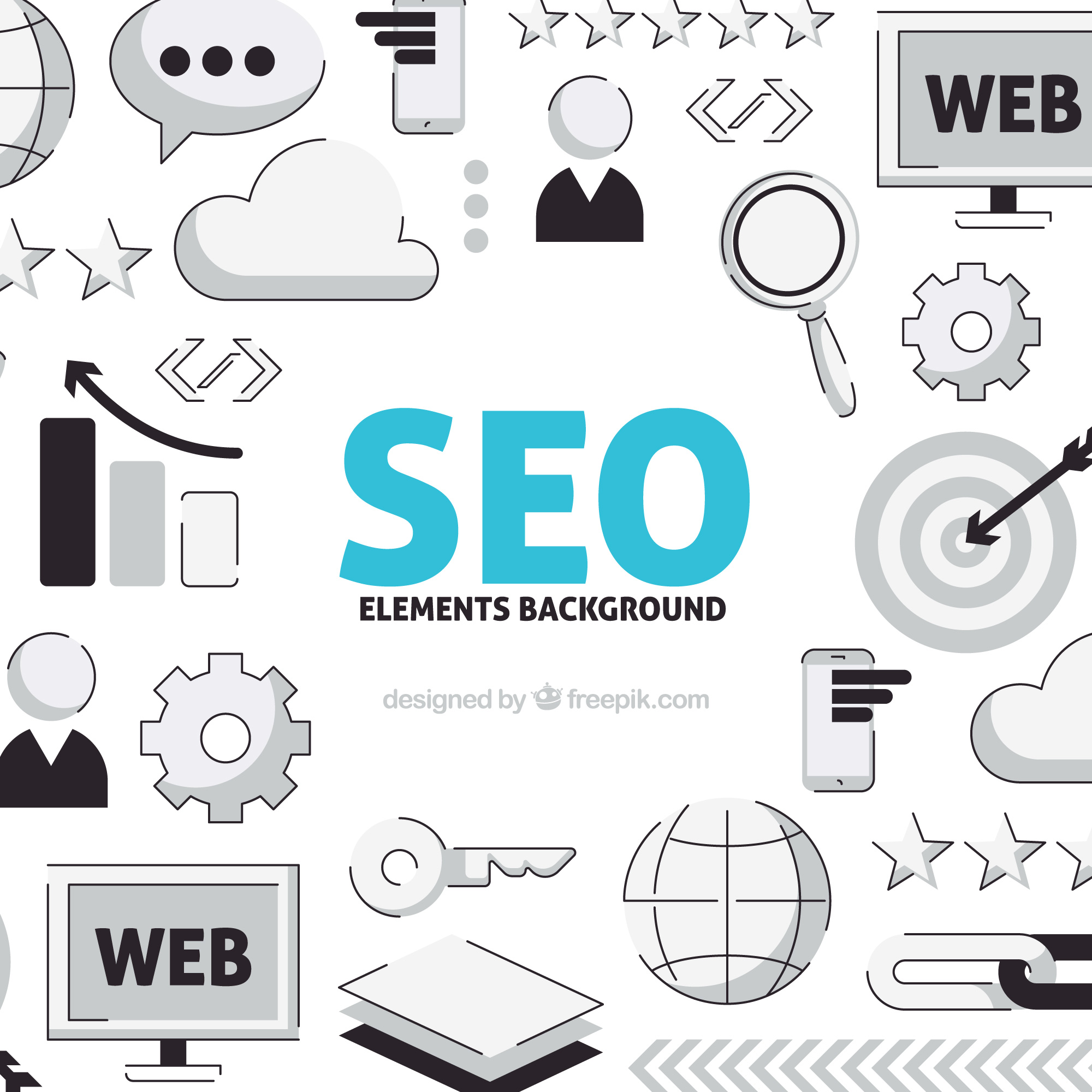 SEO icons and elements with text 'SEO Elements Background.